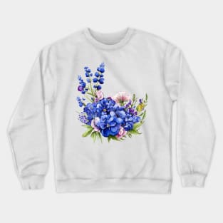 Beautiful Purple and Blue Lavender Flowers Violet Wildflowers garden Floral Pattern. Watercolor Hand Drawn Decoration. Summer Crewneck Sweatshirt